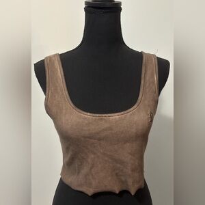 NWT Dolls Kill / Darker Wavs Brown Ribbed Crop Top